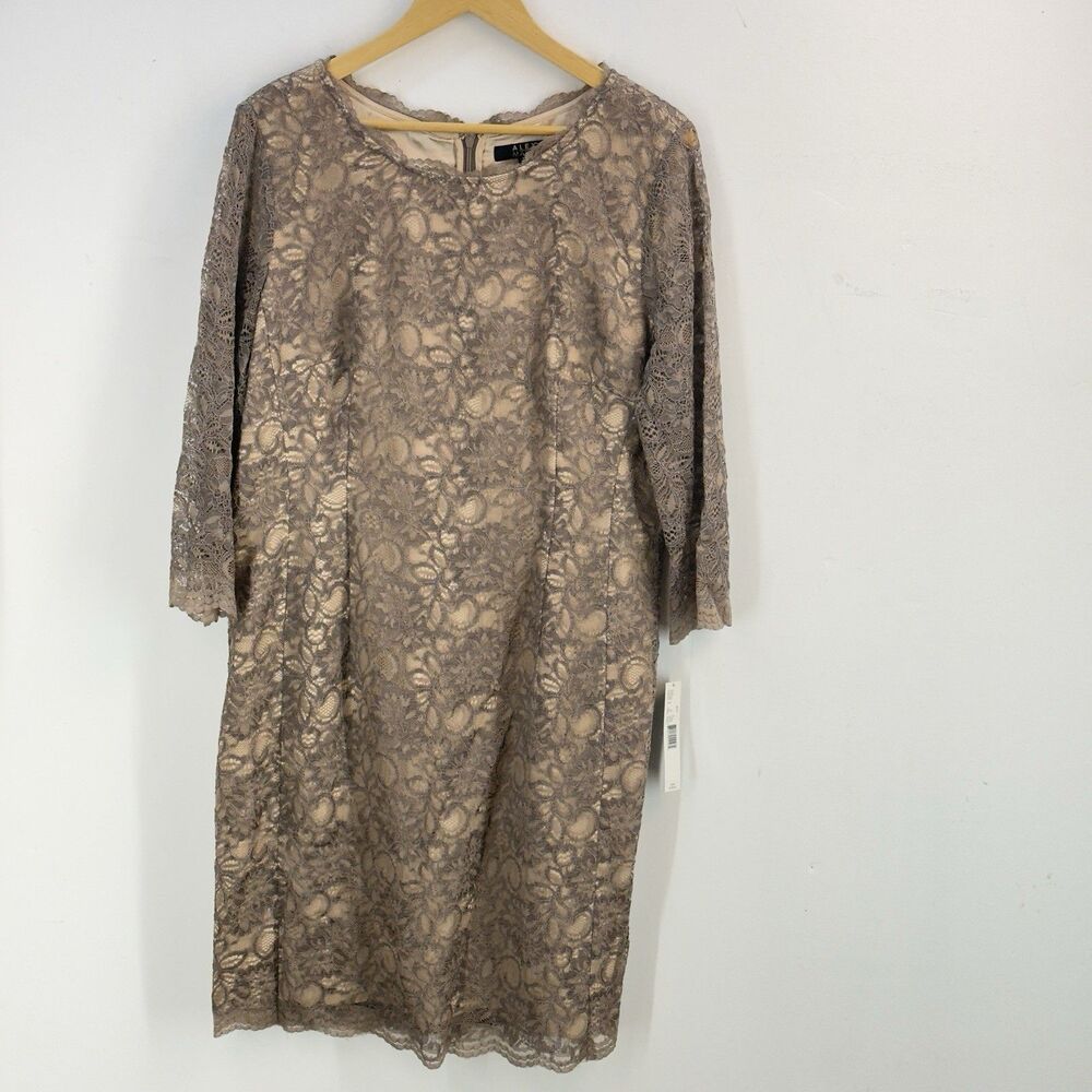 NWT Alex Marie Brown/Gold Lace Sheath Dress Women’s Size 16 - Picture 12 of 17